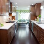 : galley kitchen with island